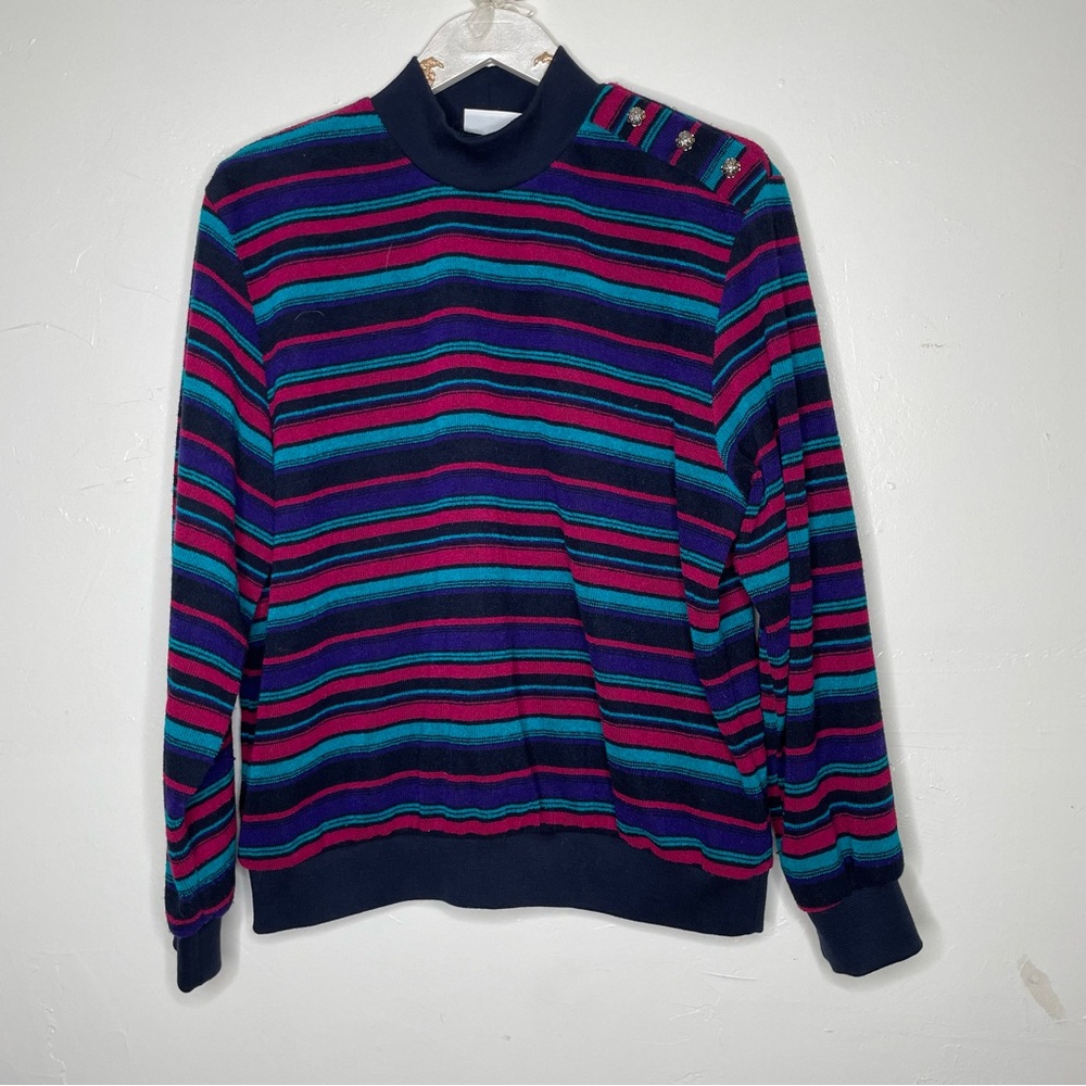 VINTAGE 80s 90s ALFRED DUNNER STRIPED RETRO STYLE TURTLE NECK SZ XL